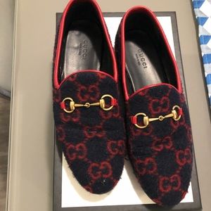 Navy and red Gucci loafers